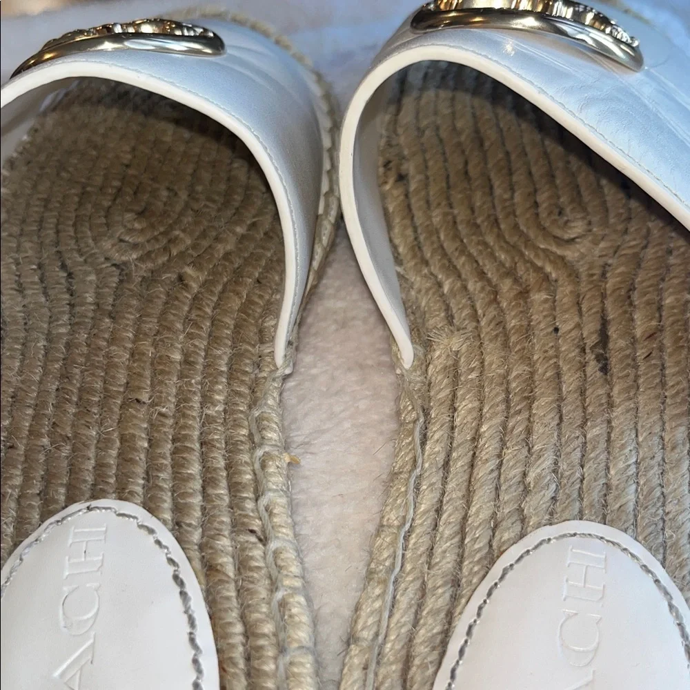 Coach Women's Cream Espadrille Slides with Gold Accent